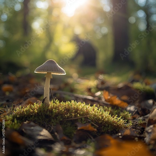 Champignons et cueilleur en arrière plan.