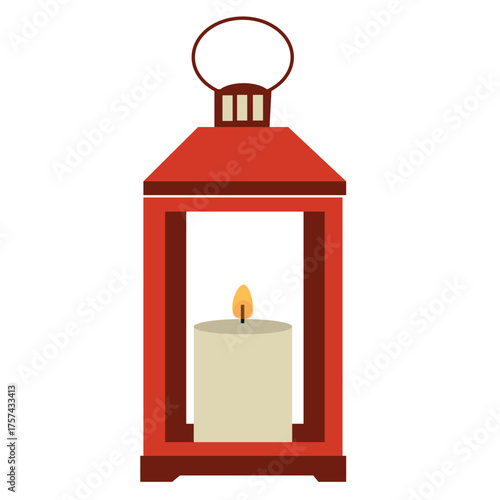 Christmas Red Lantern with Candle and Festive Warm Light