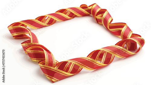 Twisted red and gold ribbon forming a square frame