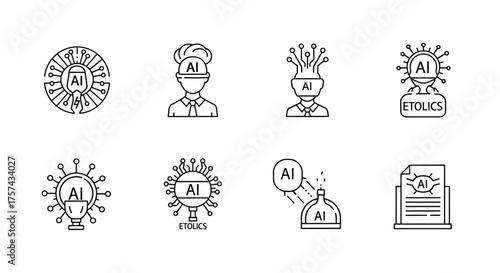 Ai technology icons representing innovation artificial intelligence and future concepts vector