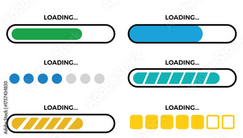 Progress Loading Bar Icon Set – Vector Download Status UI Elements for Web, Apps, and Interfaces