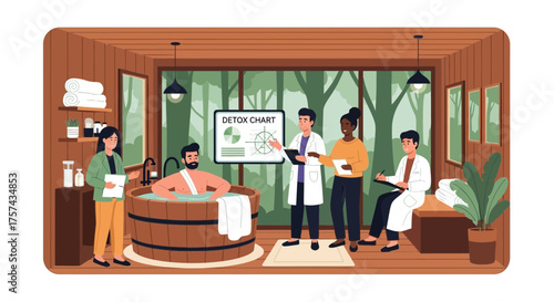 Wellness retreat: professional monitoring a detox bath session at a spa sanctuary