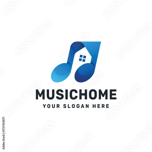 Home Music Logo – Abstract House and Note Symbol for Audio, Studio, and Creative Branding