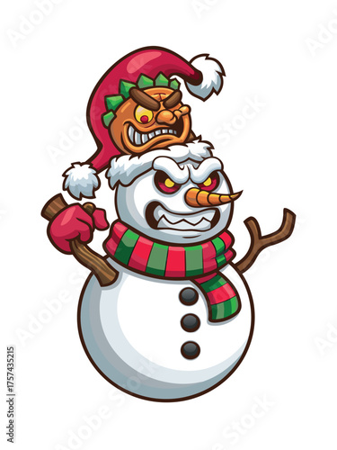 Santa Claus and a happy snowman illustration celebrating a cute Christmas holiday season