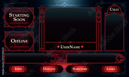 Set of Dark Fantasy User Interface Elements. Fantasy gothic stream overlay. Vector Illustration EPS10