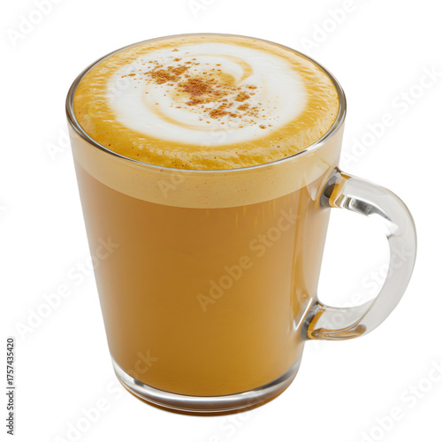 Golden Latte in Clear Glass Mug isolated on transparent background