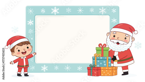 Santa Claus and Boy with Christmas Presents and Frame
