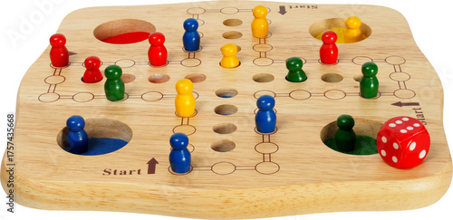 Ludo board game with die and pieces