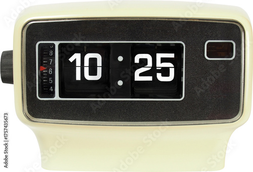 Vintage flip alarm clock on white background
