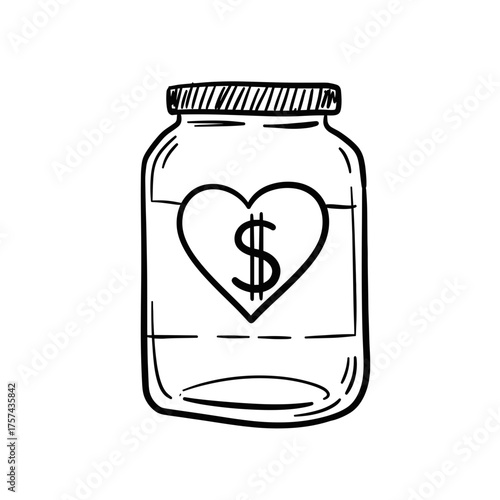 Hand Drawn Tipping Jar Icon, Fan Donation Symbol