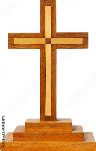 Small woden cross isolated on white background