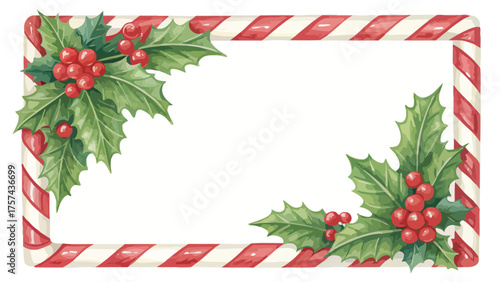 Christmas Holly and Candy Cane Border Frame berries