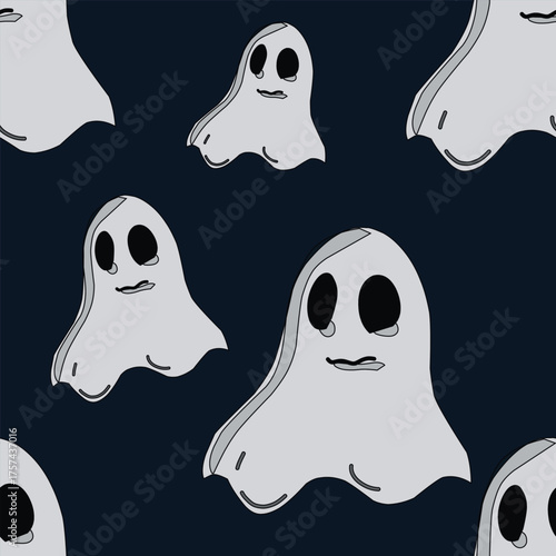 seamless pattern with cartoon ghost halloween theme .eps