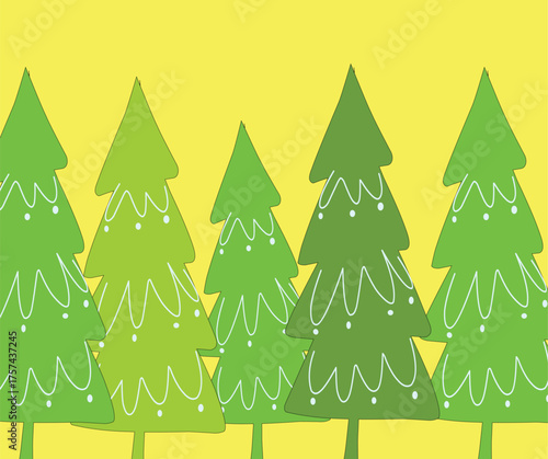 group of christmas tree illustration on ywllow sky background.eps