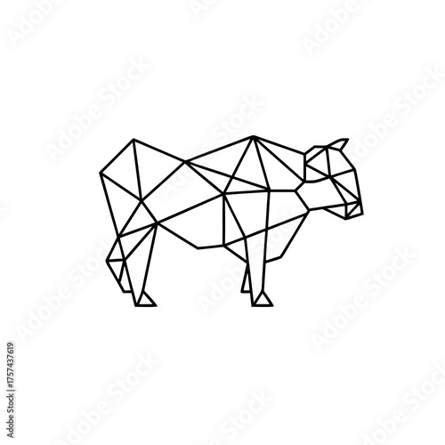 Minimalist geometric polygonal cow illustration. Modern low poly abstract bovine outline. Wireframe cattle graphic vector art design.