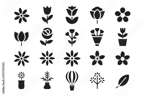 versatile floral silhouette vector set 20 icons for stationery patterns and logos