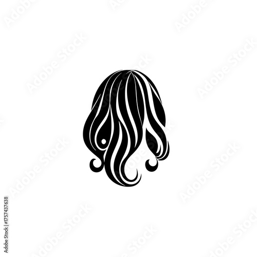 Stylized black and white flowing hair graphic design. Abstract wavy strands vector illustration for beauty, fashion, salon concepts.