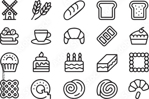 minimal bakery icon collection vector ai eps jpeg png croissant cake bread pastry set for menus and apps