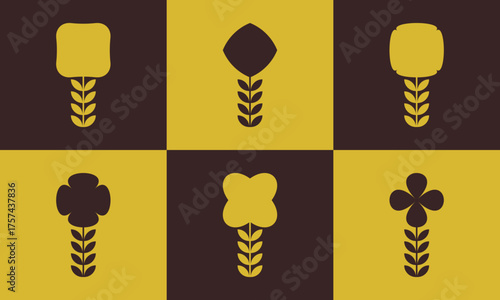 Yellow Boho Holiday Ornament Tree Leafy Modern Flower Shape Decorative Illustrator Art Set