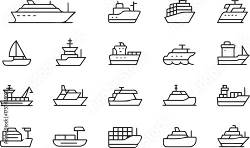 maritime vessel line icons vector set ai eps jpeg png minimal black and white ship illustrations