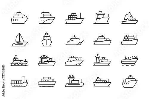 vector boat set minimalist line drawings of ships vessels and boats ai eps png jpeg