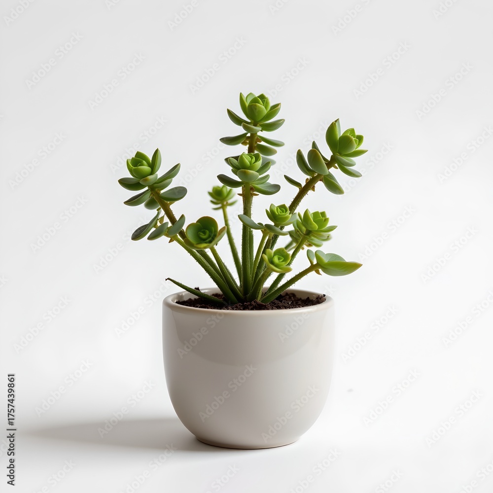 Fototapeta premium Individual potted succulent plant on a white background, in a minimalist style, with simple lines, no shadow, pure lighting, high resolution