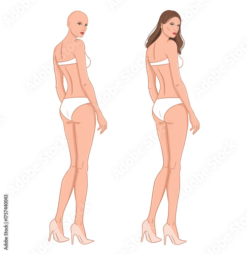 Fototapeta Fashion illustration of a woman body in lingerie and heels, shown from the back