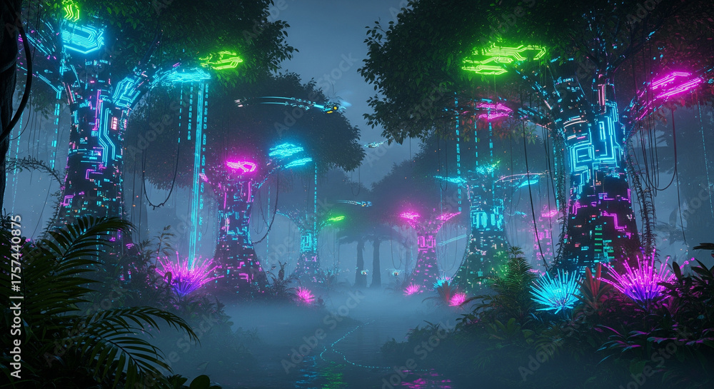 Fototapeta premium Neon jungle at night