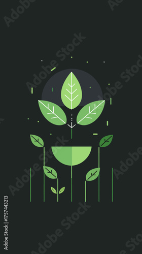 Abstract plant growth and circular elements with green hues