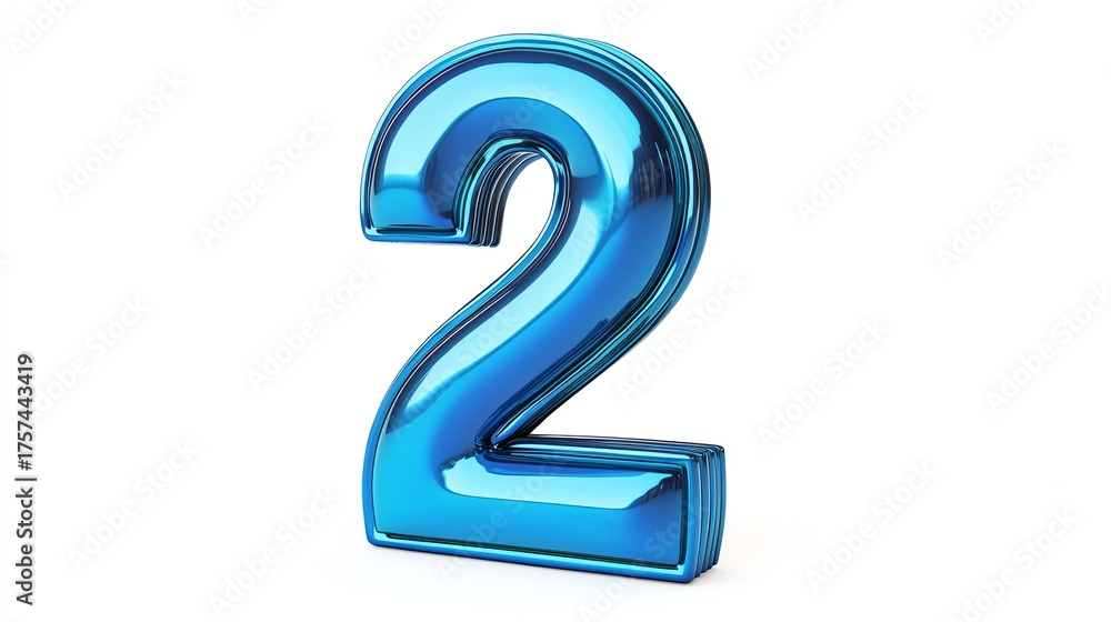 Naklejka premium a blue number 2 clipart, modern design with soft shadows, photorealistic detail, isolated on white background