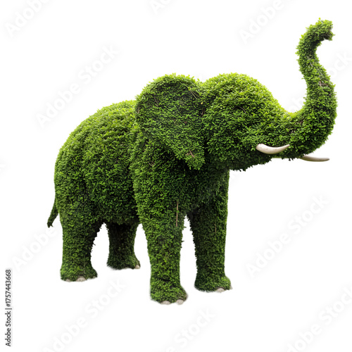 Vibrant Green Elephant Topiary: Lush Nature Photography for Design Projects isolated on transparent background