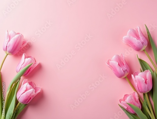 Wallpaper Mural Pink tulips flowers on pink background. Greeting Card for Mothers day. 8 March, Torontodigital.ca