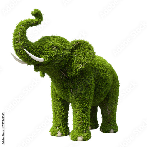 Green Elephant Topiary Sculpture isolated on transparent background