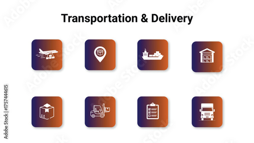 Transportation and delivery vector icons set