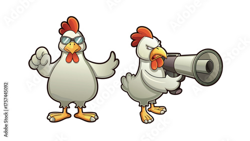 Feathered Fury: A cartoon depiction of a powerful chicken that takes command of the situation with their imposing presence, conveying boldness and assertion.