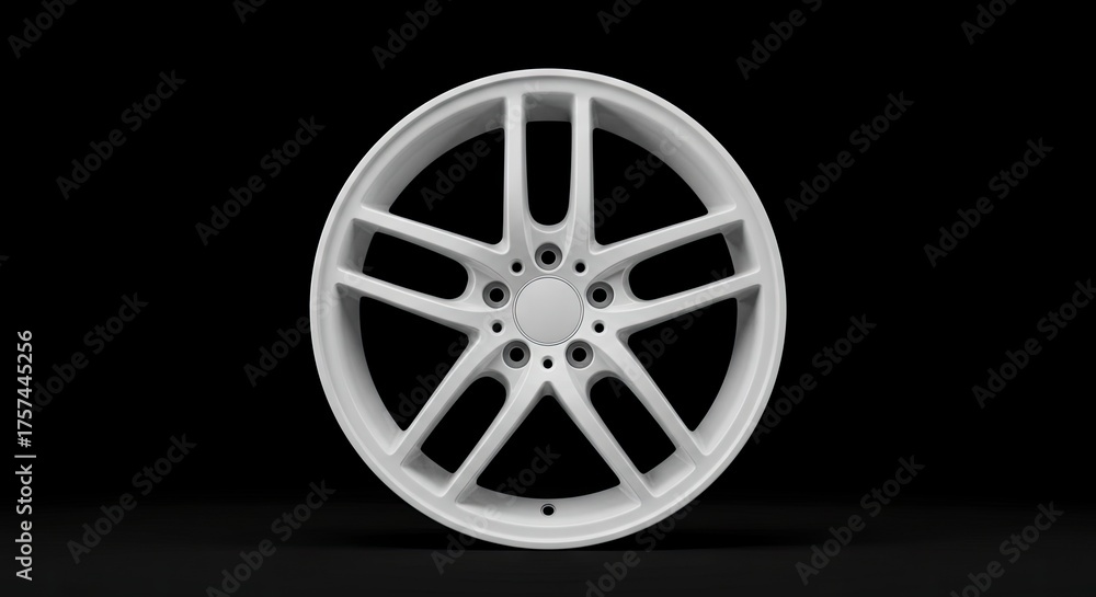 Obraz premium A white car rim on a black background center focus
