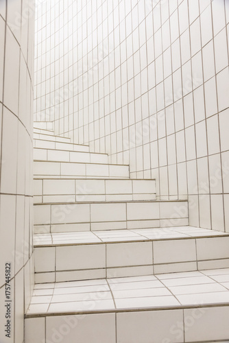 Contemporary white staircase. Apartment indoor, luxury interior