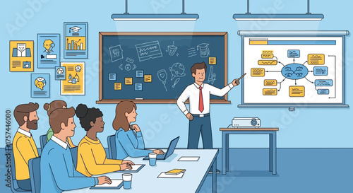 Engaging Business Presentation with Diverse Audience and Interactive Projector Display