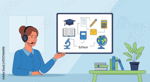 Empowering Learning: Woman Presenting EdTech Solutions for the Modern Classroom