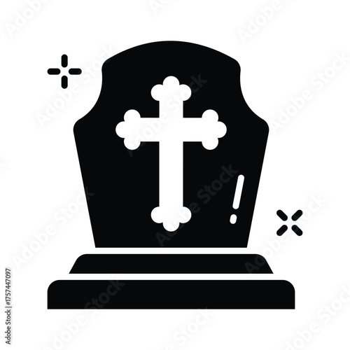 Creepy gravestone with cross and moon, perfect Halloween spooky design.