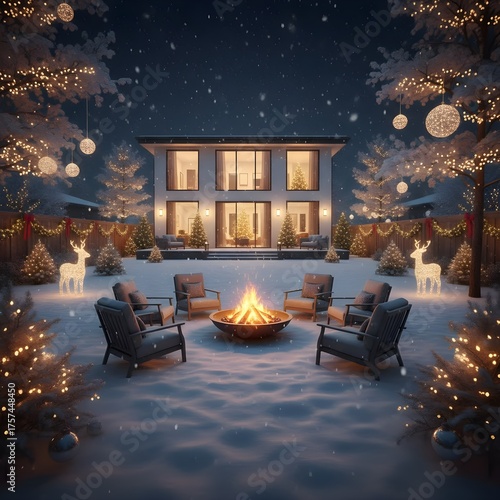 Cozy Outdoor Christmas Scene with Snow and Decorations