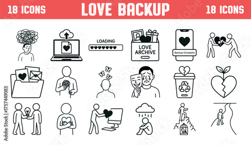 Love and backup themed icon set for digital projects and presentations