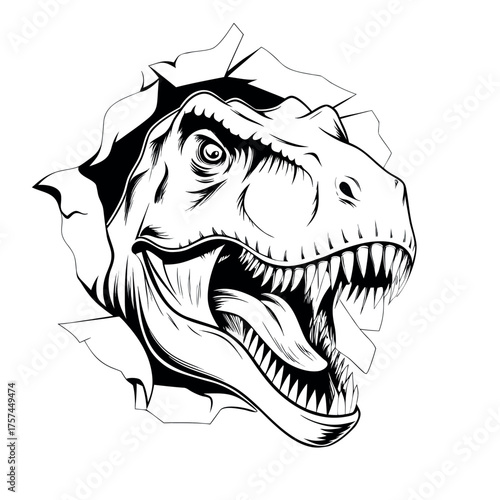 Roaring Dino Head Torn Paper Effect Graphic