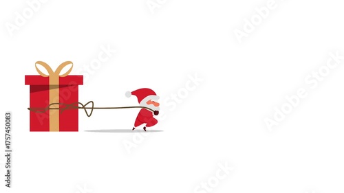 Funny animation of Santa Claus pulling gifts. Christmas celebration