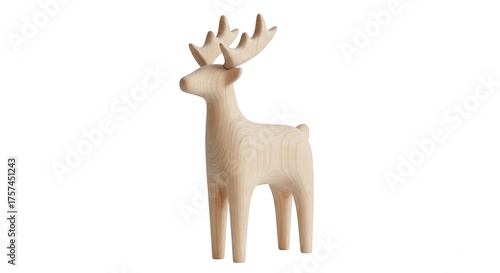 Wooden deer figurine isolated on transparent background, a charming christmas decor