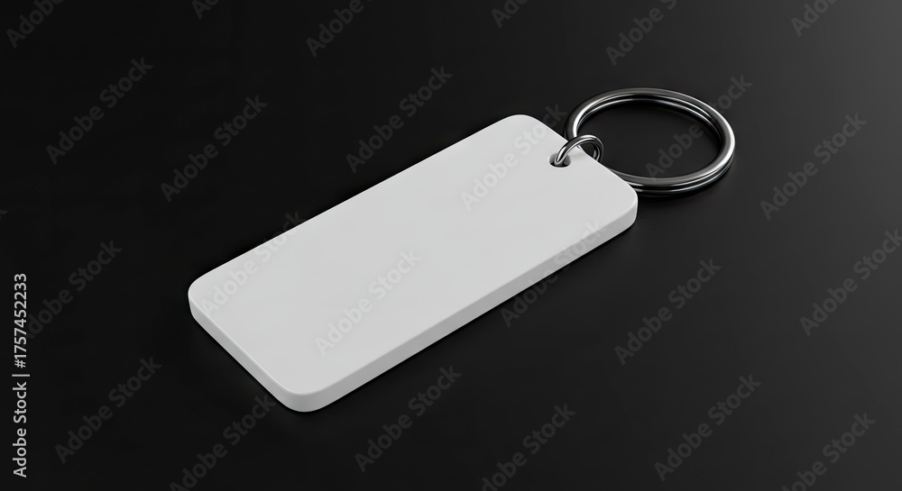 Fototapeta premium White keychain with a silver ring on a dark gray surface