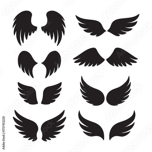 Elegant Wing Collection Set of Dark Silhouette Wings for Angelic Designs