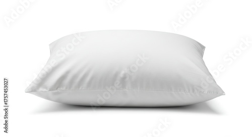 White pillow lying flat casting a shadow on a white background