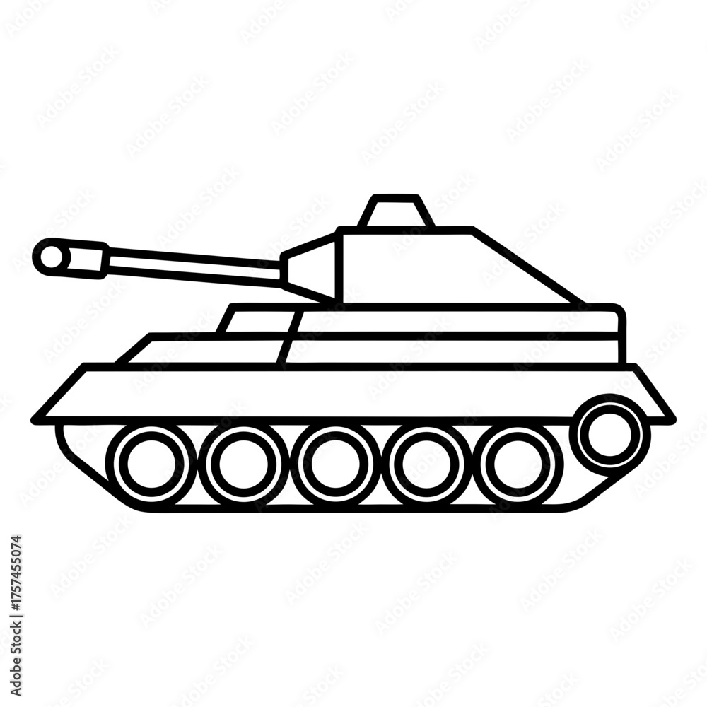 Obraz premium Outline drawing of a military tank vector image for graphic design and coloring page projects