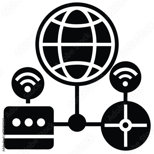 Network Infrastructure Global Connection Concept with Router and Server Icon